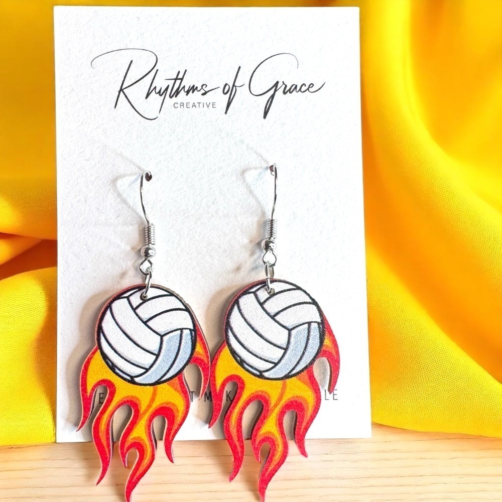Score Big Style with Flaming Volleyball Dangle Earrings! NWT Sports Jewelry 🔥🏐